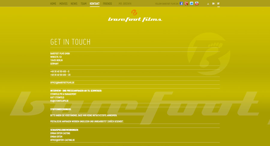 Website design for Barefoot Films