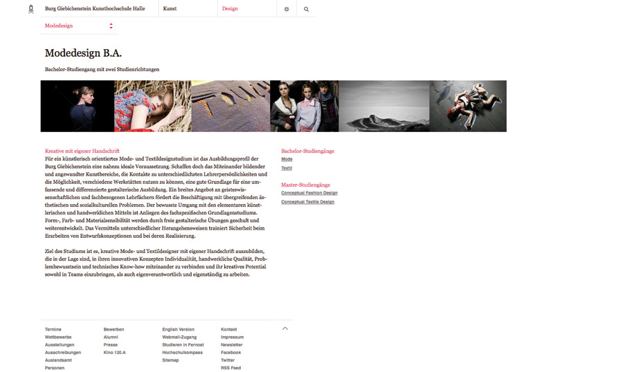 Supportive Art Direction for the relaunch of the website of Burg Giebichenstein Kunsthochschule Halle